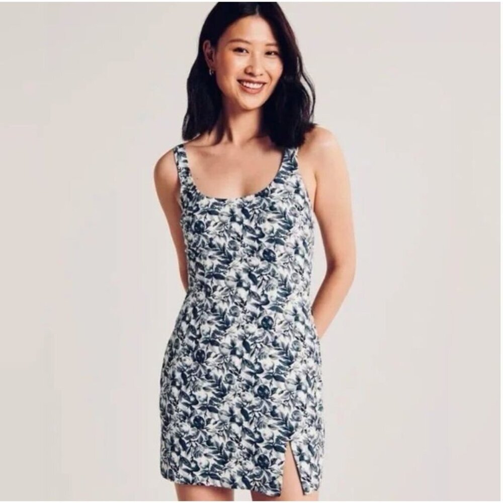 Abercrombie & Fitch 90s Slip Mini Dress Blue Floral Lemon Print Size M